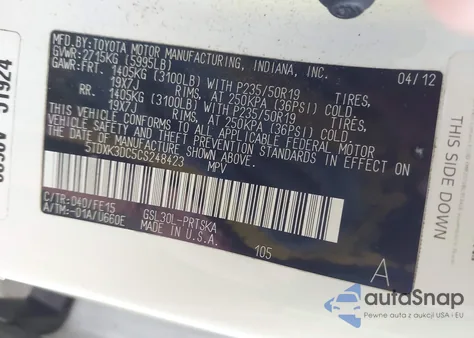 2012 Toyota Sienna Se 8 Passenger from USA, damaged, VIN 5TDXK3DC5CS248423